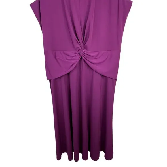 LAUREN Ralph Lauren Women's Twist-Front Jersey Dress Sz 16 Purple Midi A-Line - Picture 4 of 12